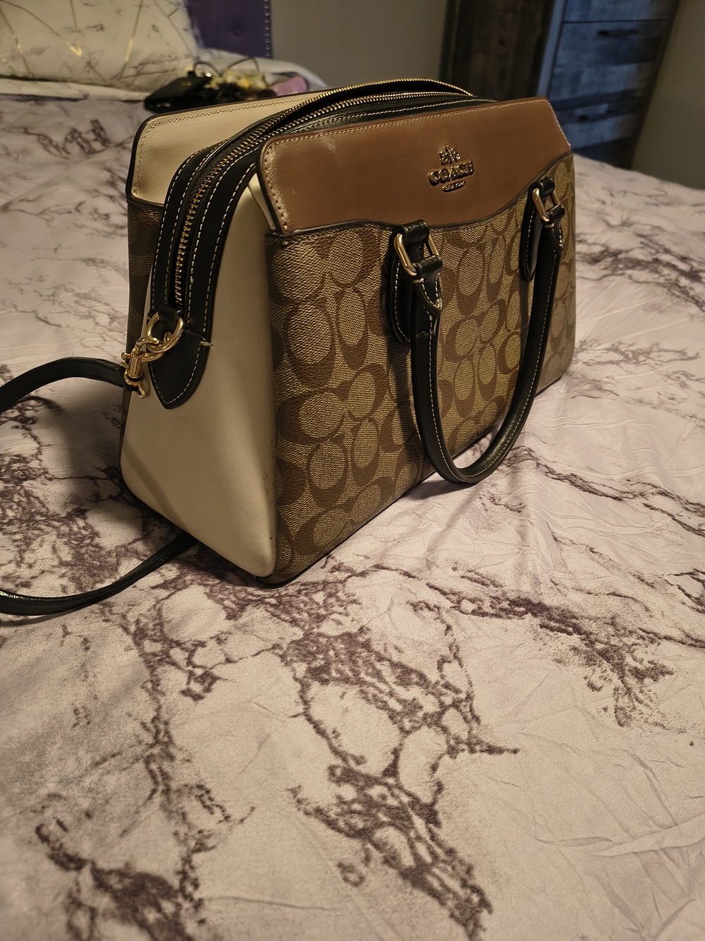 Coach Signature Tote in Brown and Cream